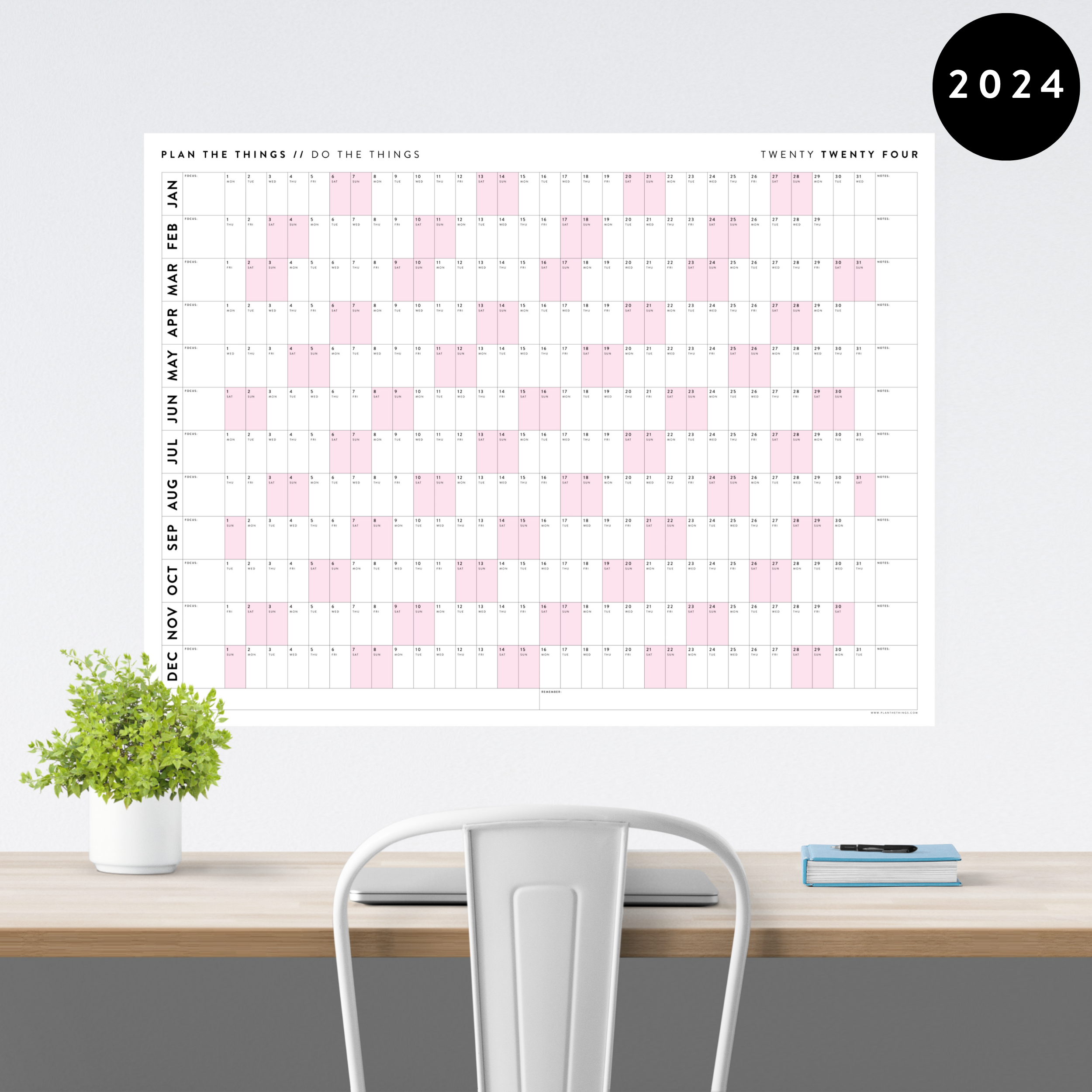 Premium Vector  Calendar for 2024 on a soft pink watercolor background.  horizontal template for print, planner